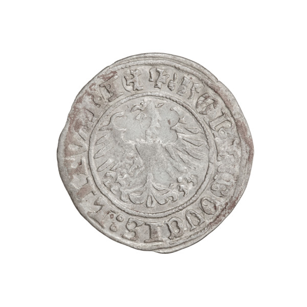 Lithuanian half-grosz, Sigismund I the Old (King of Poland; 1506–1548). Obverse: Pogon (mounted