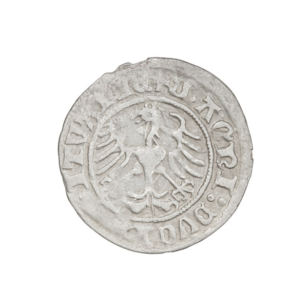 Lithuanian half-grosz, Sigismund I the Old (King of Poland; 1506–1548). Obverse: Pogon (Lithuanian