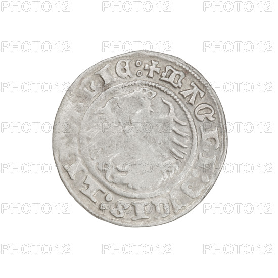 Lithuanian half-grosz, Sigismund I the Old (King of Poland; 1506–1548). Obverse: Pogon turned left;