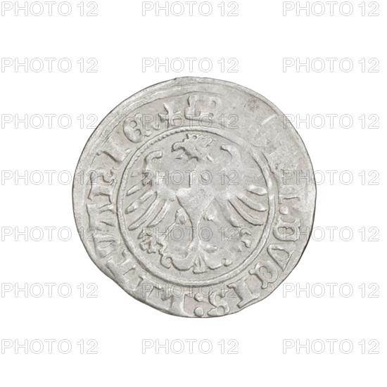 Lithuanian half-grosz, Sigismund I the Old (King of Poland; 1506–1548). Obverse: Pogon (Lithuanian