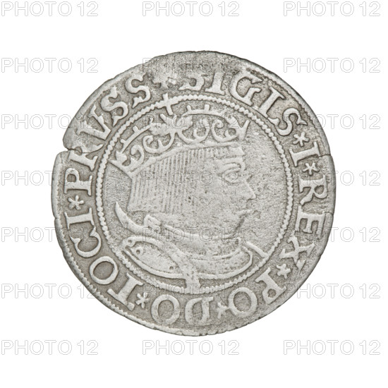 Prussian grosz, Sigismund I the Old (King of Poland ; 1506–1548); silver coin, 1533. Obverse: