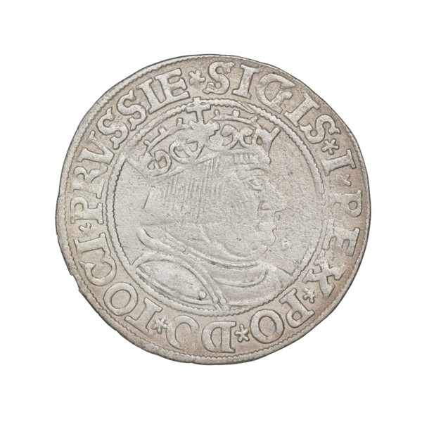 Prussian grosz, Sigismund I the Old (King of Poland; 1467–1548), 1534. Obverse: crowned male bust