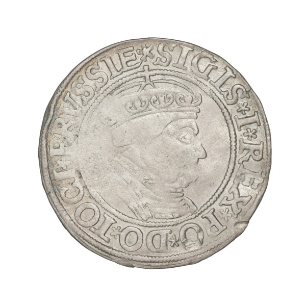 Prussian grosz, Sigismund I the Old (King of Poland; 1506–1548); silver coin (1534). Obverse: