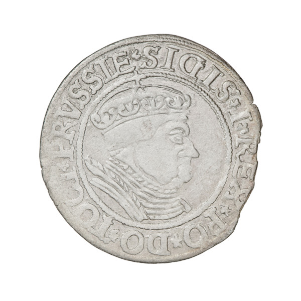 Prussian grosz, Sigismund I the Old (King of Poland; 1506–1548); obverse: crowned male bust in