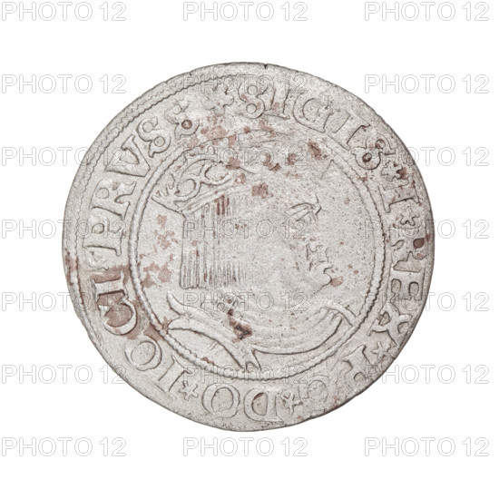 Prussian grosz, Sigismund I the Old (King of Poland; 1506–1548). Obverse: Crowned male bust in