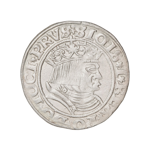 Prussian grosz, Sigismund I the Old (King of Poland; 1506–1548). Obverse: Crowned male bust in