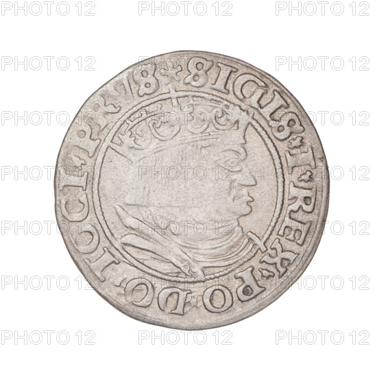Prussian grosz, Sigismund I the Old (King of Poland; 1506–1548); obverse: crowned male bust in