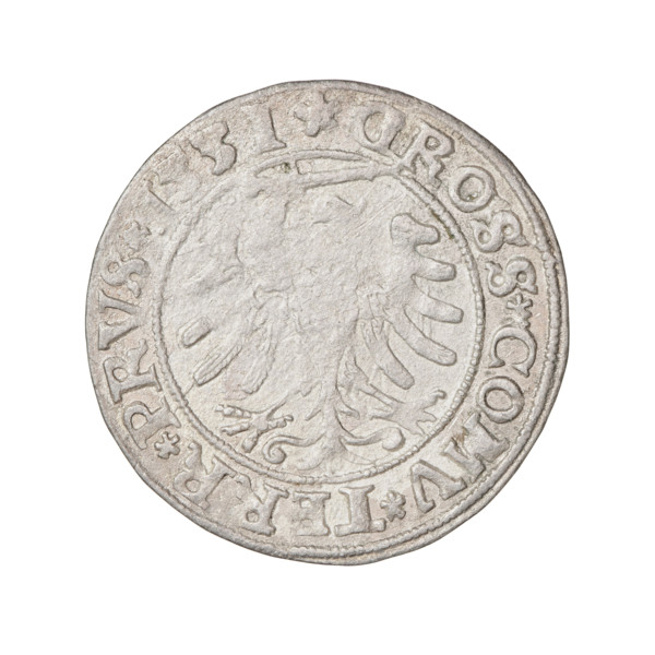 Prussian grosz, Sigismund I the Old (King of Poland; 1506–1548). Obverse: Crowned royal bust in
