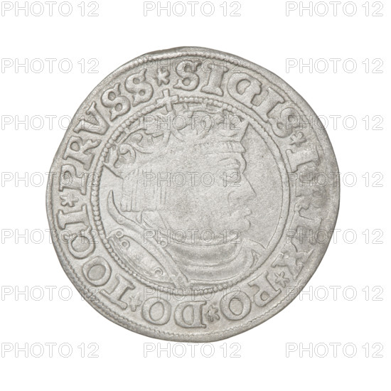 Prussian grosz, Sigismund I the Old (King of Poland; 1506–1548); 1532. Obverse: crowned male bust
