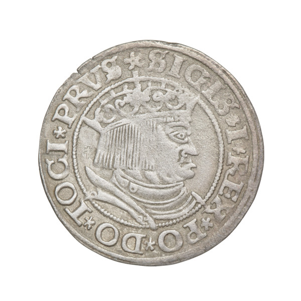 Prussian grosz, Sigismund I the Old (King of Poland; 1506–1548); subject: crowned male bust in