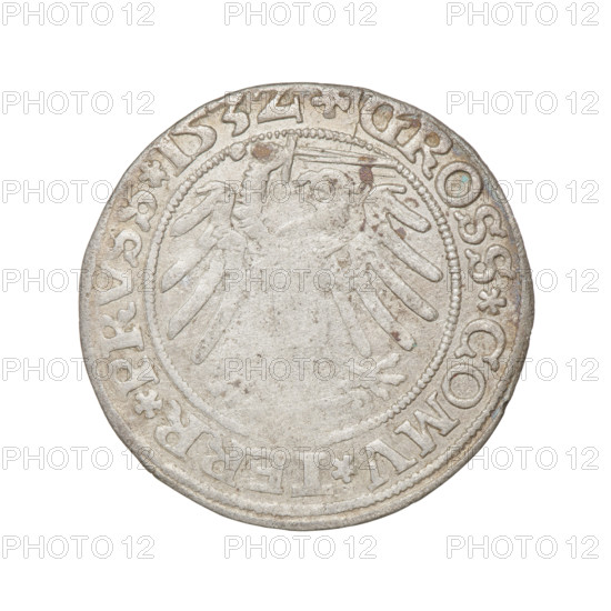 Prussian grosz, Sigismund I the Old (King of Poland; 1506–1548); silver coin (grosz), 1532, Torun,