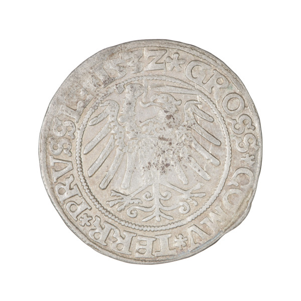 Prussian grosz, Sigismund I the Old (King of Poland; 1506–1548). Obverse: Crowned male bust in