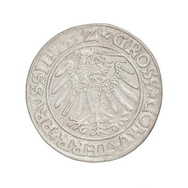 Prussian grosz, Sigismund I the Old (King of Poland; 1506–1548). Obverse: Crowned male bust in