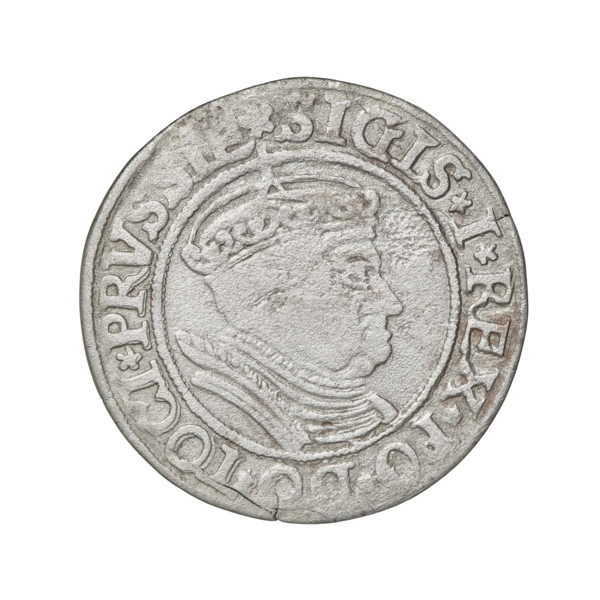 Prussian grosz, Sigismund I the Old (King of Poland; 1506–1548); silver coin, 1534. Obverse: