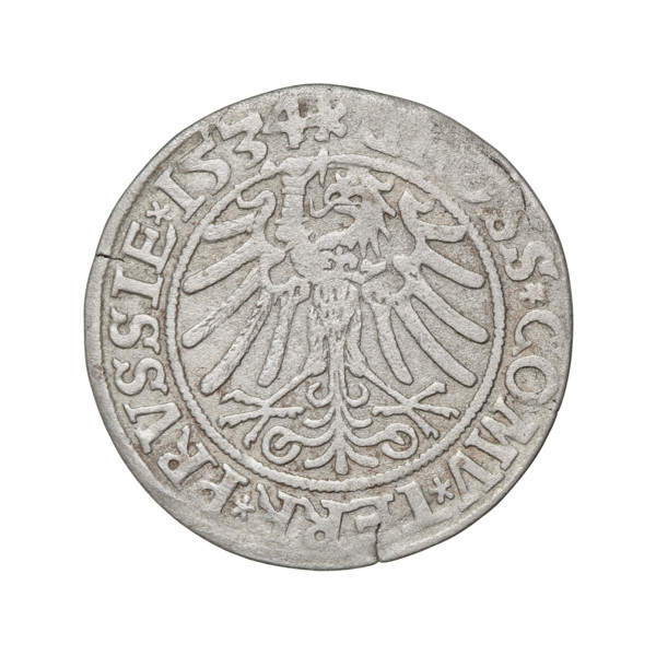 Prussian grosz, Sigismund I the Old (King of Poland; 1506–1548); silver coin (grosz), 1534.