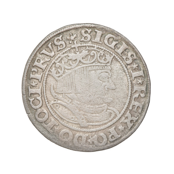 Prussian grosz, Sigismund I the Old (King of Poland; 1506–1548). Obv.: Crowned male bust in profile