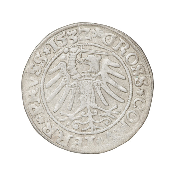 Prussian grosz, Sigismund I the Old (King of Poland; 1506–1548); silver coin (grosz), 1532; Torun,
