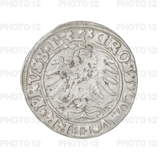 Prussian grosz, Sigismund I the Old (King of Poland; 1506–1548). Obverse: Crowned male bust in