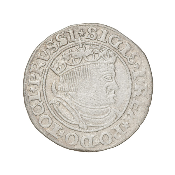 Prussian grosz, Sigismund I the Old (King of Poland; 1506–1548); obverse: crowned male bust in