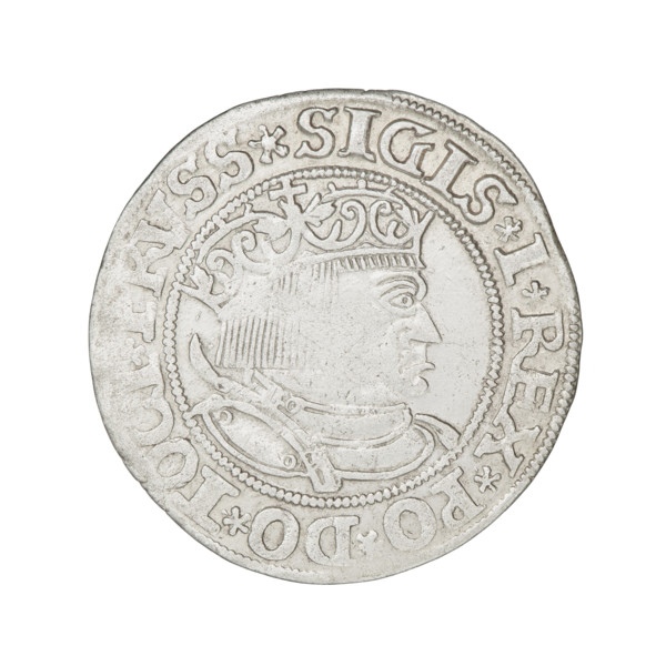 Prussian grosz, Sigismund I the Old (King of Poland; 1506–1548); obverse: crowned royal bust in
