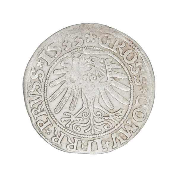 Prussian grosz, 1533. Obverse: Crowned royal bust of Sigismund I the Old in profile to the right,