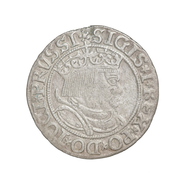 Prussian grosz, Sigismund I the Old (King of Poland; 1506–1548); obverse: crowned male bust in