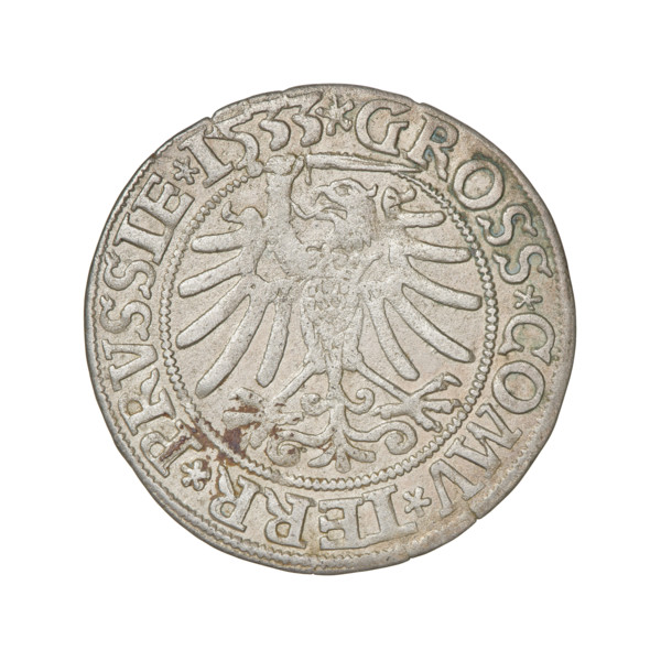 Prussian grosz, Sigismund I the Old (King of Poland; 1506–1548), 1533. Obverse: Crowned male bust