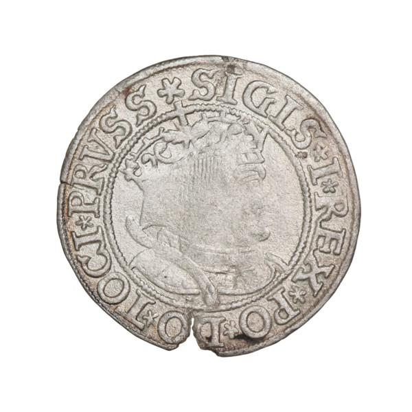 Prussian grosz, Sigismund I the Old (King of Poland; 1506–1548). Obverse: Crowned male bust in
