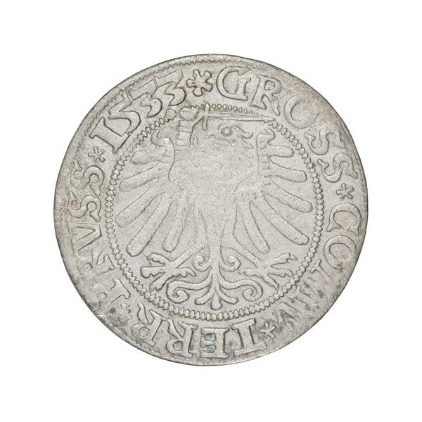 Prussian grosz of Sigismund I the Old (King of Poland; 1506–1548), 1533, Torun, Poland. Obverse: