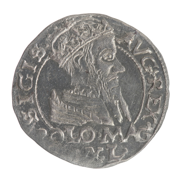 Lithuanian grosz on a Polish foot, Sigismund II Augustus (king of Poland; 1544–1572). Obv.: Crowned