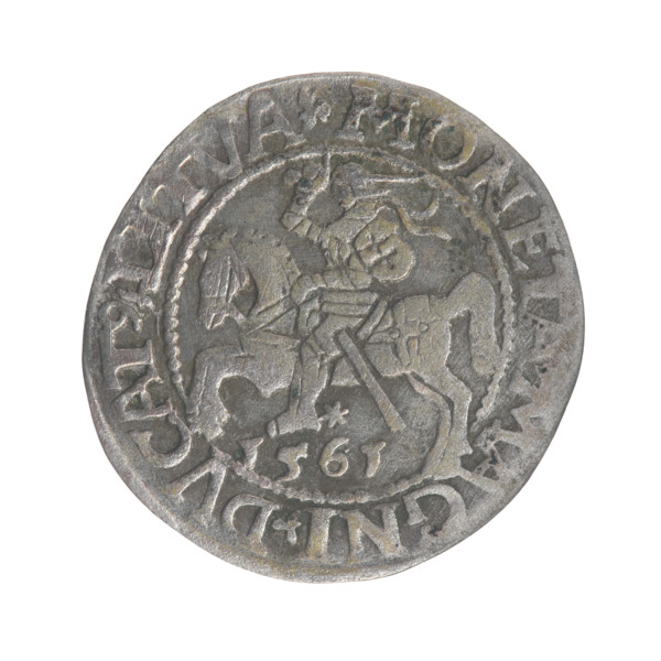 Lithuanian half-grosz, Sigismund II Augustus (King of Poland; 1544–1572). Obverse: Polish eagle; in