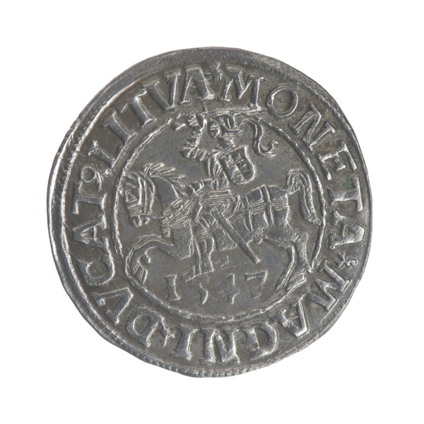 Lithuanian half-grosz, Sigismund II Augustus (King of Poland; 1544–1572). Obverse: Polish eagle; in