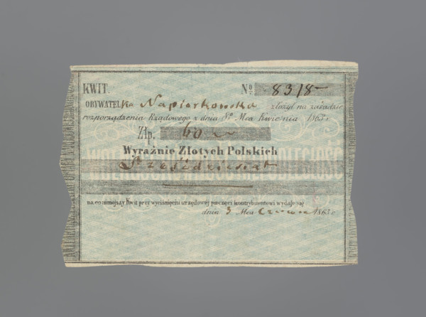 Personal receipt of the National Government, receipts, personal receipt, January Uprising