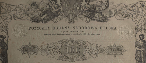 General National Loan Poland 5% bond, National Government, 1863. Securities for a five percent