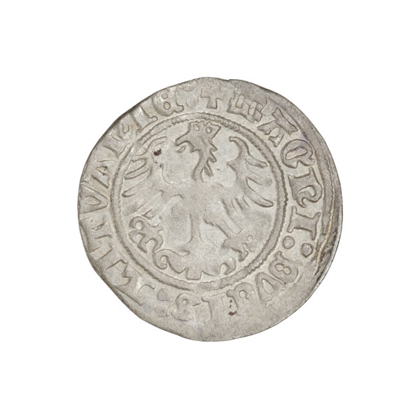 Lithuanian half-grosz of Sigismund I the Old (king of Poland, 1506–1548), R6 rarity. Obverse: Pogon