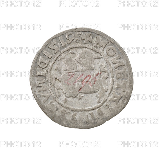 Lithuanian half-grosz, Sigismund I the Old (king of Poland; 1506–1548). R6 (rarity). Obv.: Pogon