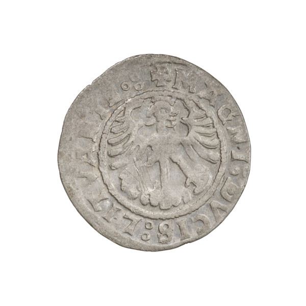 Lithuanian half-grosz, Sigismund I the Old (king of Poland; 1506–1548), R6 (rarity). Obverse: Pogon