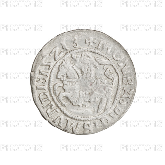 Lithuanian half-grosz, Sigismund I the Old (king of Poland; 1506–1548). Obverse: Pogon (Lithuanian
