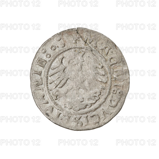Lithuanian half-grosz, Sigismund I the Old (king of Poland; 1506–1548). Obverse: Pogon (Lithuanian