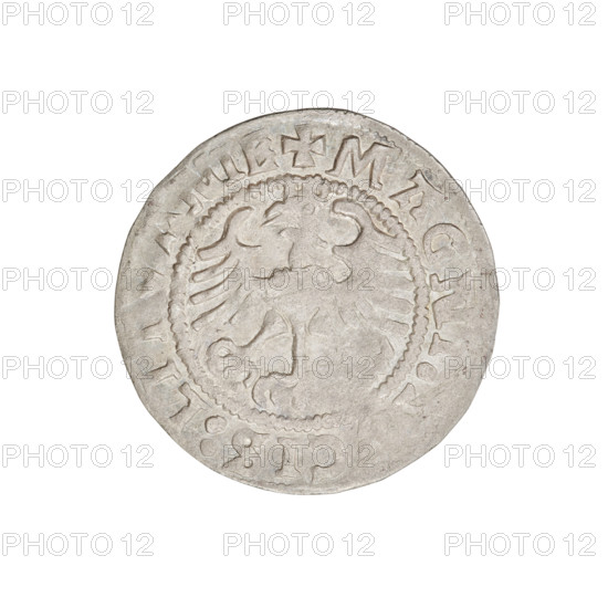 Lithuanian half-grosz, Sigismund I the Old (king of Poland; 1506–1548). R6 (rarity). Obverse: Pogon