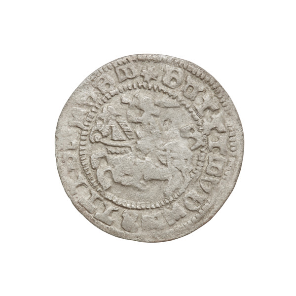 Lithuanian half-grosz (period forgery) after Sigismund I the Old (King of Poland; 1506–1548).
