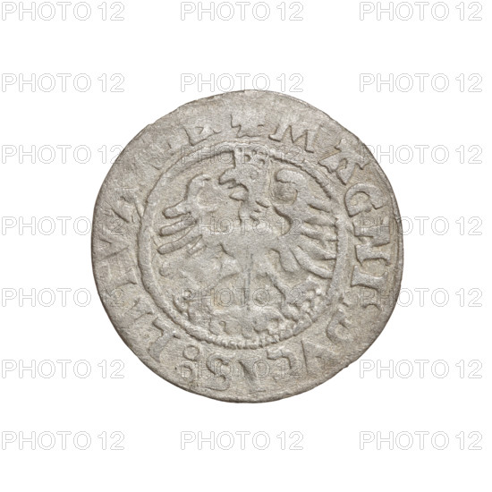 Lithuanian half-grosz, Sigismund I the Old (king of Poland; 1506–1548). Obverse: Pogon (Lithuanian