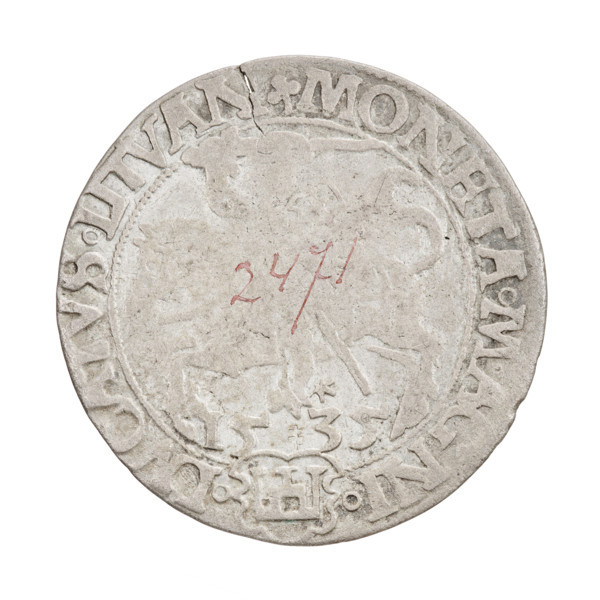Lithuanian grosz, Sigismund I the Old (king of Poland; 1506–1548). R8 (rarity). Obverse: Polish