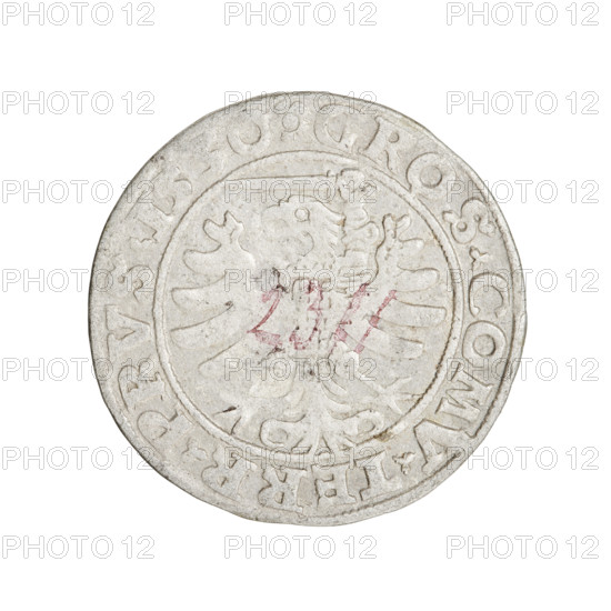 Prussian grosz, Sigismund I the Old (King of Poland; 1506–1548). Obverse: Crowned male bust in