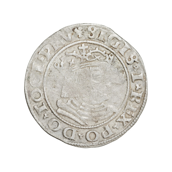 Prussian grosz, Sigismund I the Old (King of Poland; 1506–1548). Obverse: Crowned male bust in