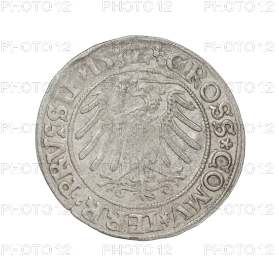 Prussian grosz, Sigismund I the Old (King of Poland; 1506–1548). Obverse: Crowned male bust in