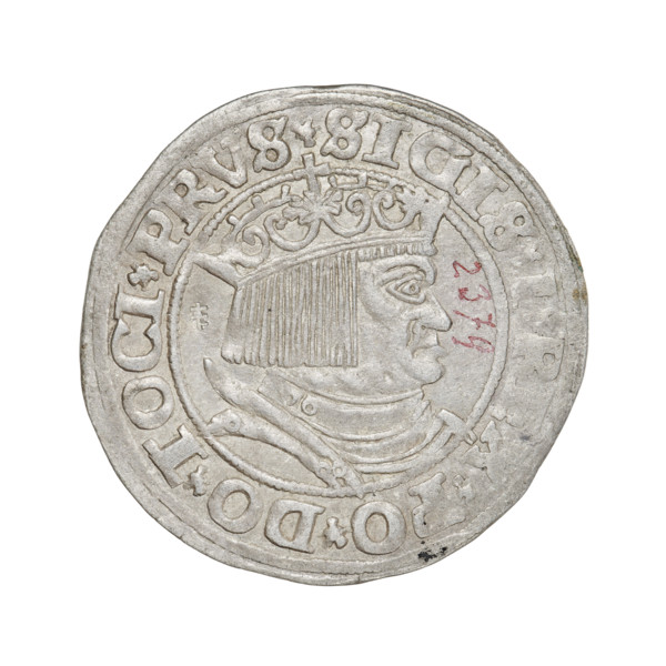 Prussian grosz, Sigismund I the Old (King of Poland; 1506–1548). Obv.: Crowned male bust in profile