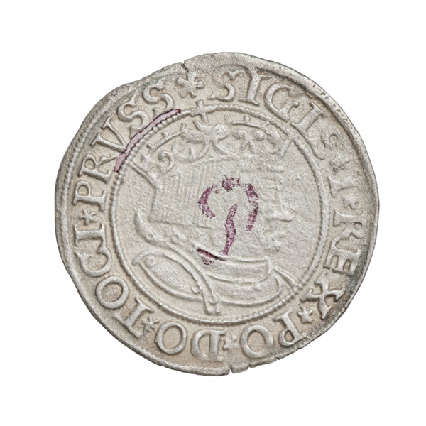 Prussian grosz, Sigismund I the Old (King of Poland; 1506–1548). Obverse: Crowned male bust in