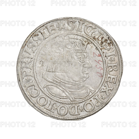 Prussian grosz, Sigismund I the Old (King of Poland; 1506–1548). Obv.: Crowned male bust in profile