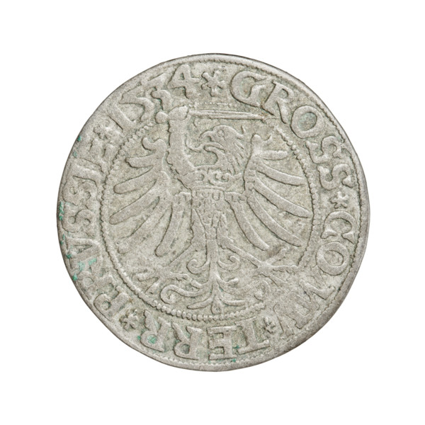 Prussian grosz, Sigismund I the Old (King of Poland; 1506–1548). Obverse: Crowned male bust in